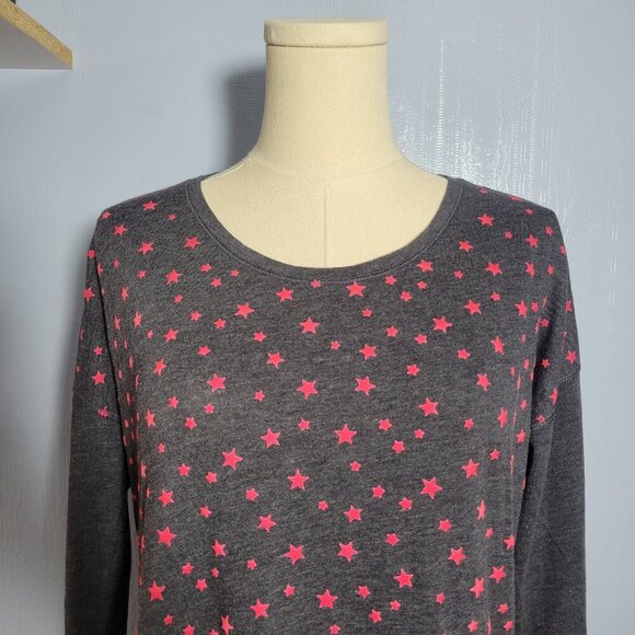 Victoria's Secret Extra Small Gray Pink Stars Longsleeve Tunic Sleep Shirt - Picture 2 of 9